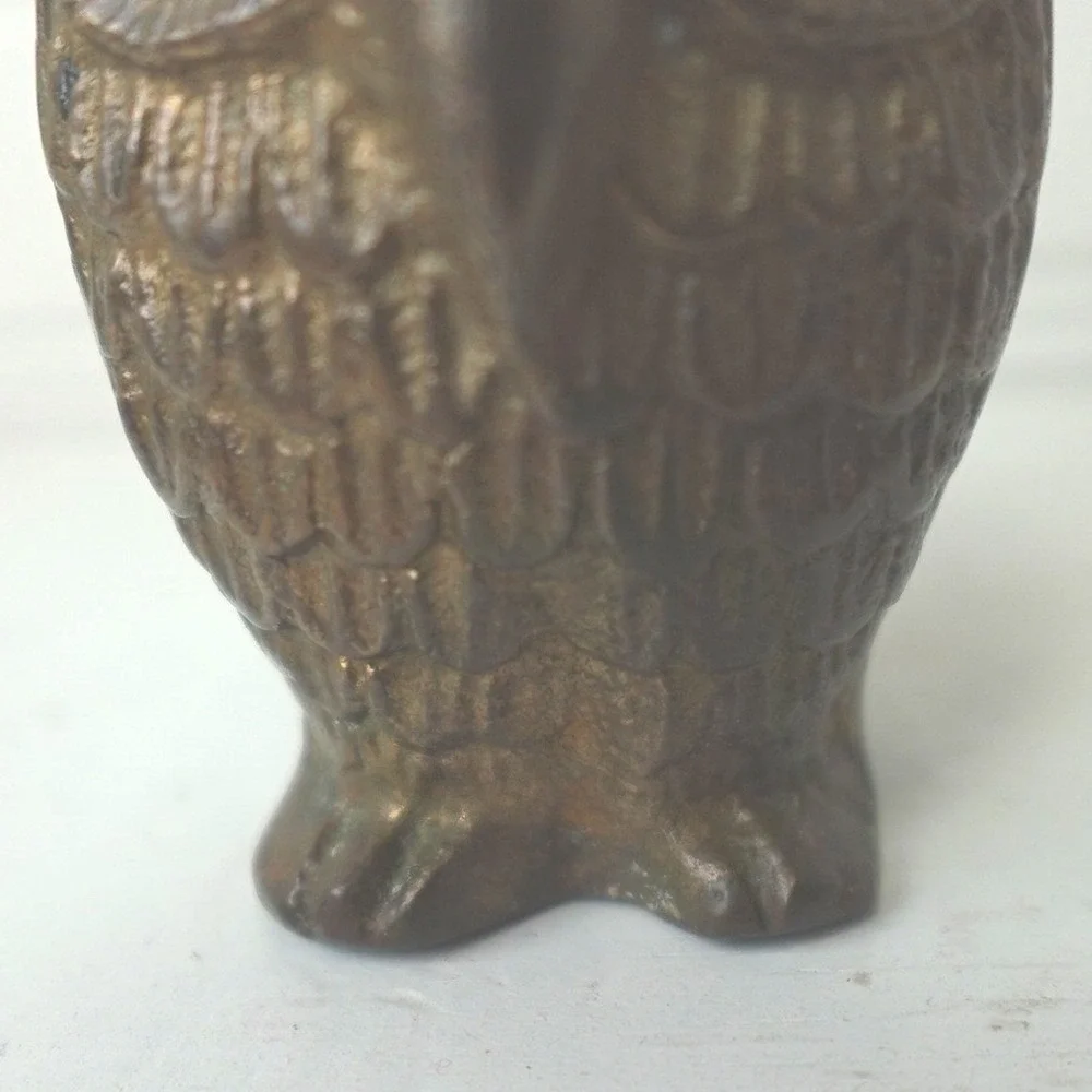 Vintage Brass Owl Paperweight 3 inch Solid 5 ounce‎ Home Office Bird Decor